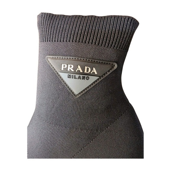 Prada Black Sock Ankle Boots Stiletto Heel Logo Triangle Women's Size 39.5 Italy - Picture 10 of 10